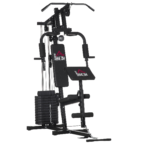 HOMCOM Stazione Fitness con Seduta e Schienale Imbottiti, in Acciaio e PU, 135x103x210 cm, Nero