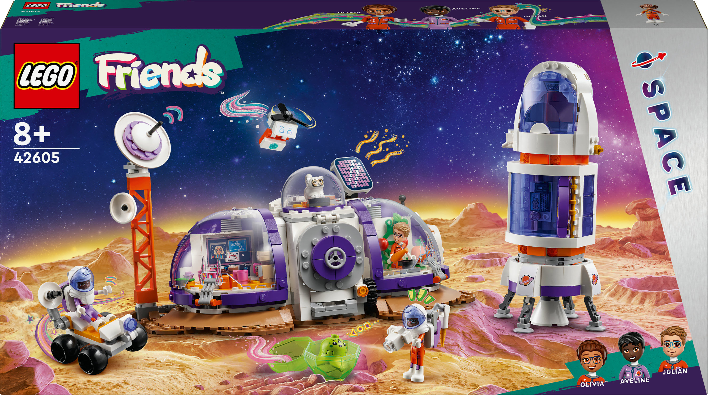 LEGO Friends 42605 la Base Spaziale su Marte e Razzo, Giochi per Bambini di 8+ Anni con 4 Mini Bamboline, Rover e Accessori