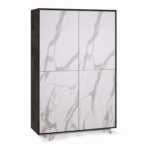 Armadio Ripiani Mobile Credenza 4 Ante Nero Marmo Soggiorno Ingresso