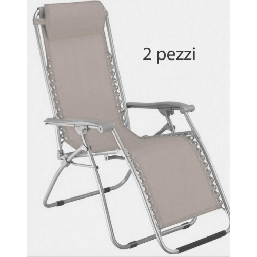 2 Sdraio Reclinabile Giardino Ecru Esterno Poltrona con Poggiapiedi Cuscino