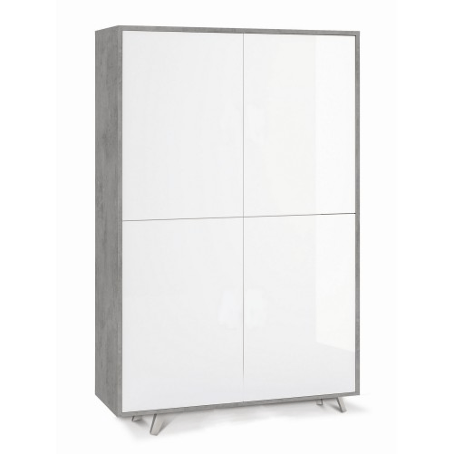 Armadio Credenza Cemento Bianco Lucido Ripiani 4 Ante Soggiorno Mobile