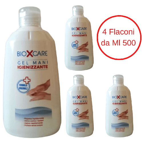 Gel mani igienizzante bioxcare 4 flaconi da ml 500 ognuno formula originale
