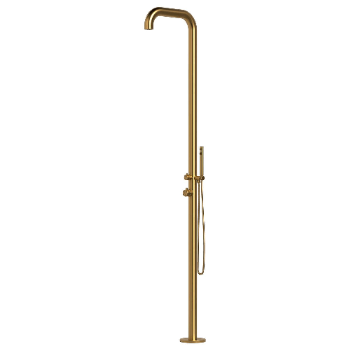 Sined Chia Doccia Per Esterni In Acciaio 316l Soffione e Doccino h 230 Cm Inox Oro Per Esterno e Interno Anche Per Ambienti Marini e Termali