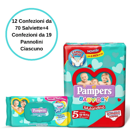 Pampers baby fresh salviette 12 confezioni + baby dry 5 mutandino 4 conf.