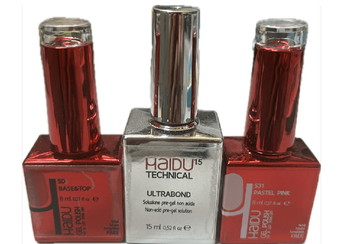 SET 12 PEZZI SMALTO HAIDU SEMIPERMANENTE COLORI A SCELTA CON 1 BASE E TOP ED 1 ULTRA BOND INCLUSI