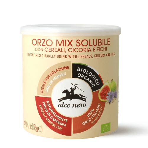 Alce nero orzo mix solubile bio con cereali cicoria e fichi barattolo 125 grammi