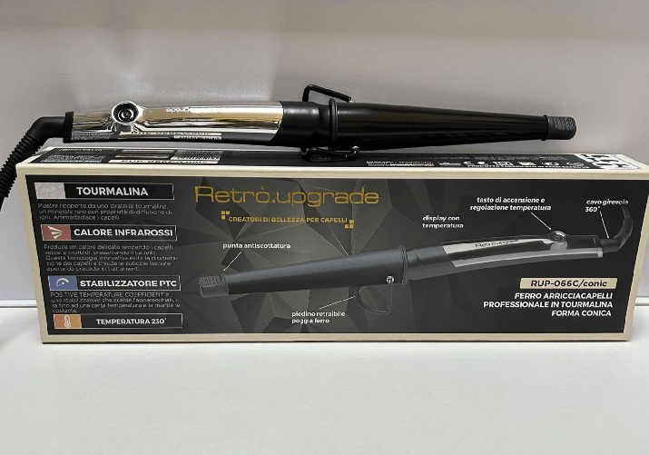 FERRO ARRICCIACAPELLI RETRO'.UPGRADE CONICO 16-32MM RUP-066C/CONIC OMAGGIO FINISSAGE VOLUME OIL BIOFORT 250 ML