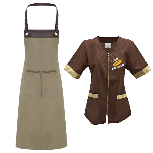 Kit Donna per Panetteria Forno o Bancone con Camice e Grembiule in tessuto antipiega made in italy M Marrone Kit Donna per Panetteria Forno o Bancone