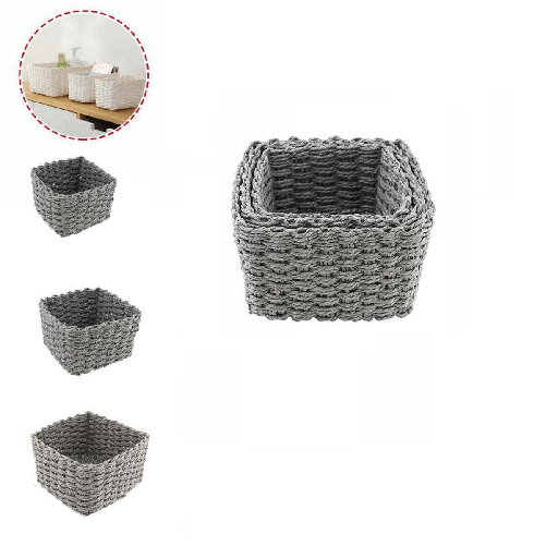 3 CESTINI INTRECCIATI CORDA CESTO PORTA OGGETTI ORGANIZZA CASA QUADRATO 74618