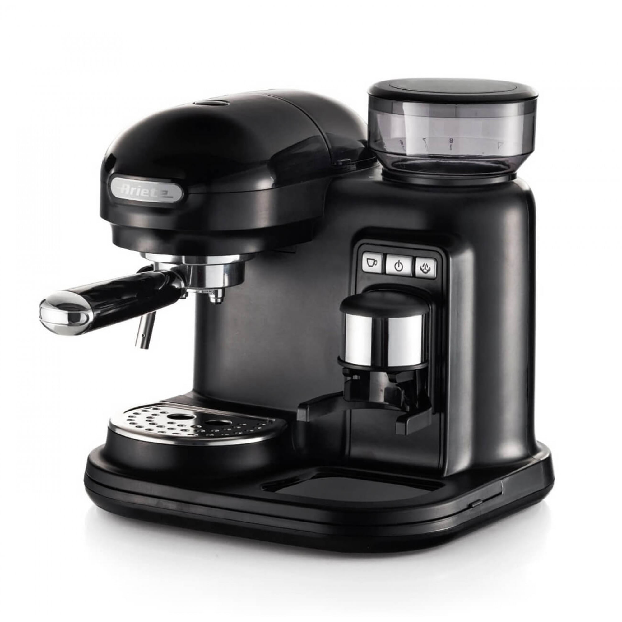 Ariete 1318 Moderna Macchina per caffè espresso con macinacaffè integrato, per caffè in grani e macinato, cappuccinatore per schiuma di latte, 1 filtr