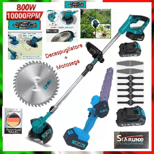 Saristore Decespugliatore Tagliaerba Elettrico Batteria + Motosega 6" - 2 batterie 48V