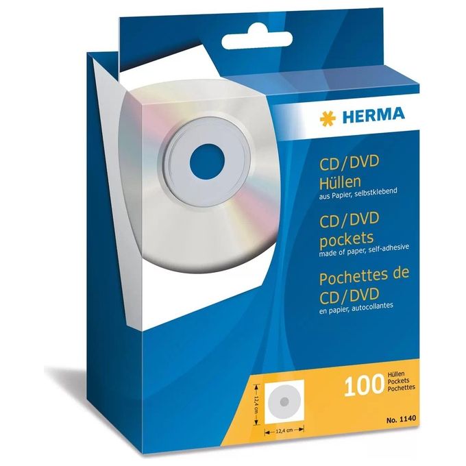 Herma CD-DVD Custodia 124x124mm Bianca 100 Pezzi Autoadesivo HERMA 1140 custodia CD/DVD Custodia a tasca 1 dischi