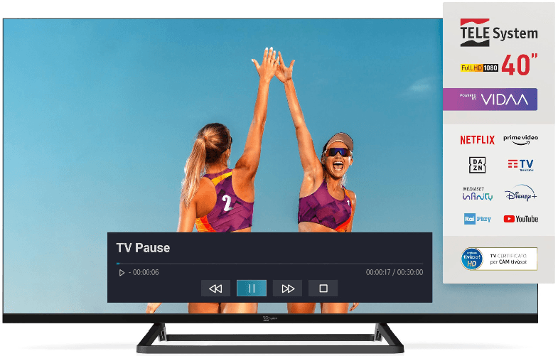 Tele system smart tv 40 pollici full hd led frameless dvb-t2 tivùsat