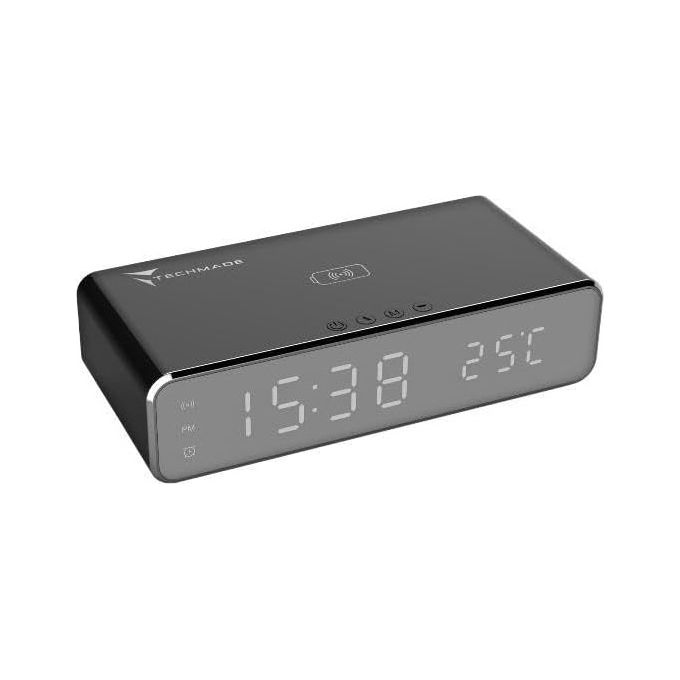 Techmade Sveglia con Ricarica Wireless per Smartphone 15W Nera