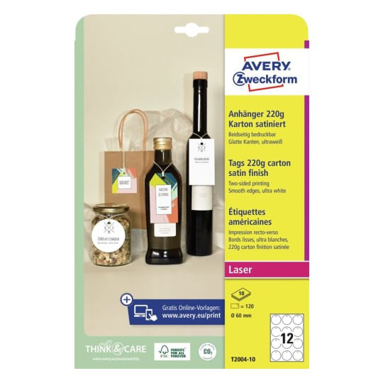 Avery T2004-10 etichetta non adesiva 120 pz Bianco Rotondo