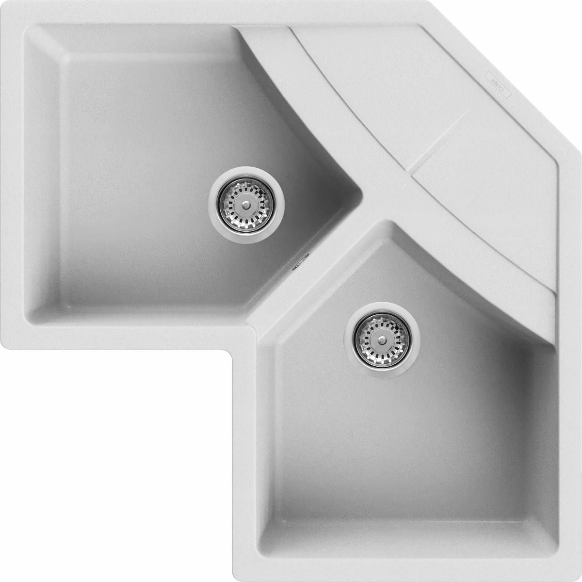 ELLECI LAVELLO UNICO CORNER 83X83 2 VASCHE CON GOCCIOLATOIO BIANCO 68 Elleci Unico Corner Lavello montato su piano Angolo Granitek