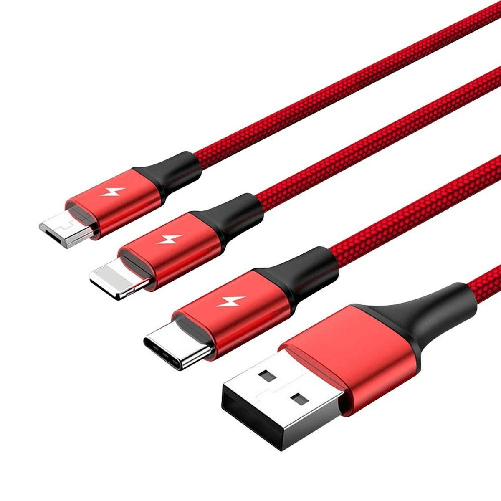 Unitek Cavo da USB a Micro USB, USB-C e Lightning Unitek C4049RD Rosso 1,2 m