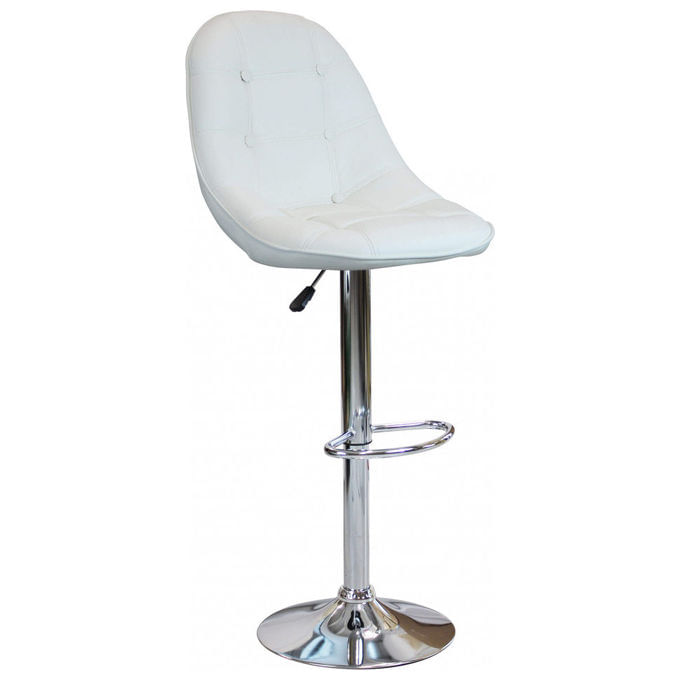 Pidema:Sgabello cucina bar in ecoepelle bianca con struttura in acciaio cromato, sgabelli girevoli ufficio con schienale e poggiapiedi.