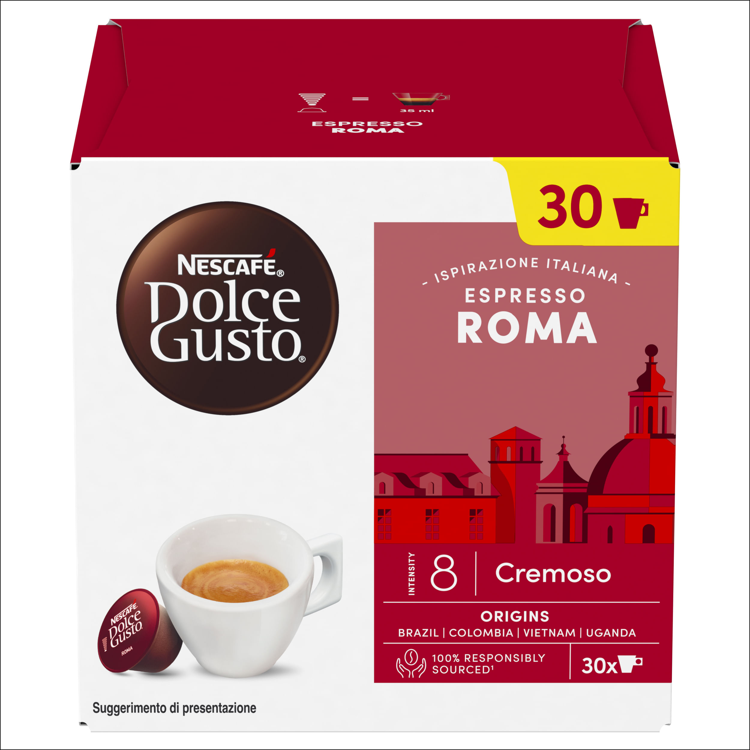 Nescafè Nescafe Capsule Dolce Gusto Espresso Roma Confezione da 30 Pezzi per un Caffe' Autentico e Cremoso Nescafé Dolce Gusto Caffè Espresso Roma 30