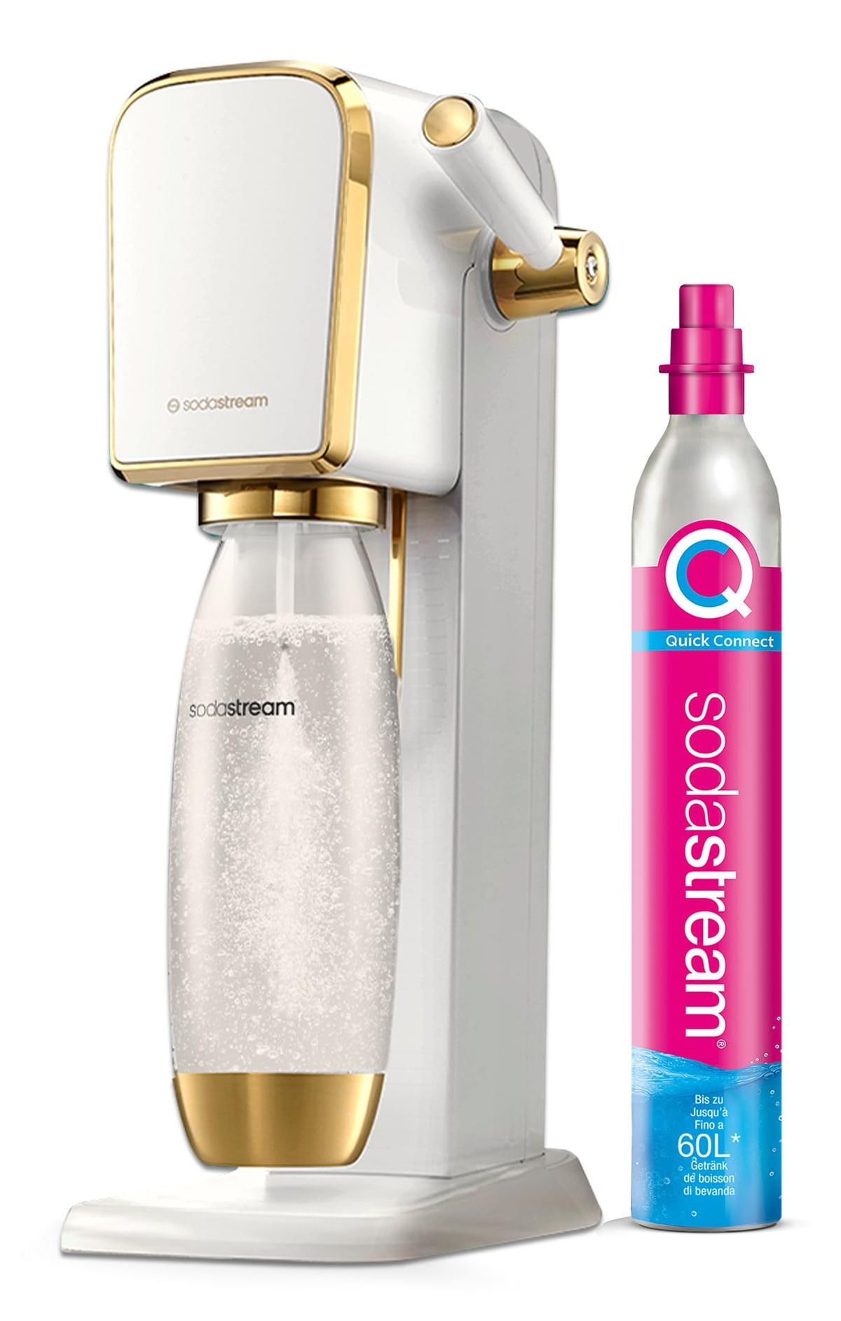 Sodastream Art Gasatore d'Acqua 1 Bottiglia da 1 Litro 1 Cilindro Co2 Bianco Oro