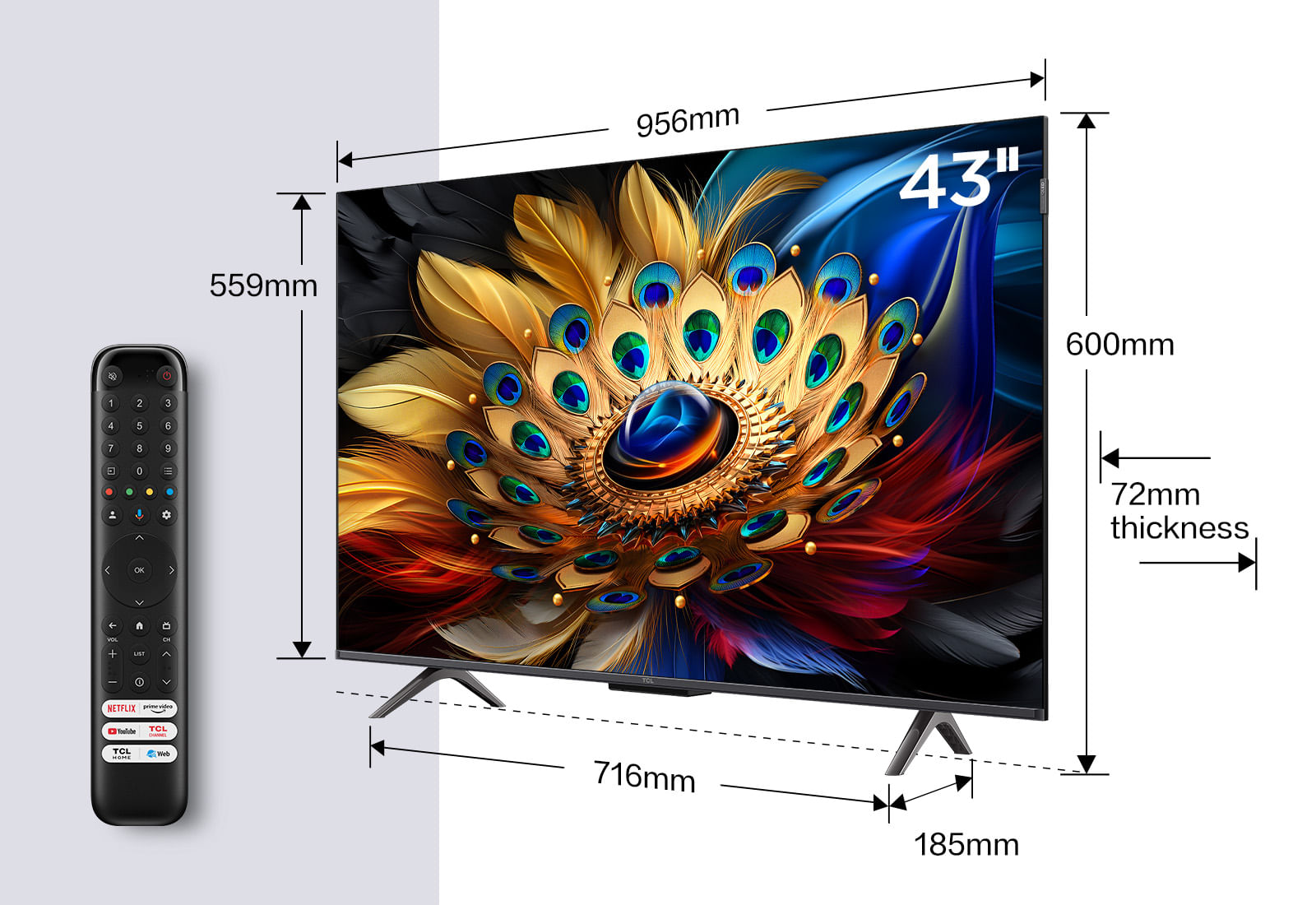 TCL C69 Serie C6 Smart TV QLED 4K 43" 43C69B, Dolby Vision, Dolby Atmos, Google TV
