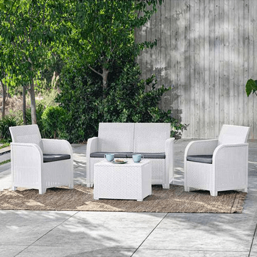 Keter Pidema:Set da giardino ikea con 3 divani completi di cuscino e un tavolino in resina antiurto