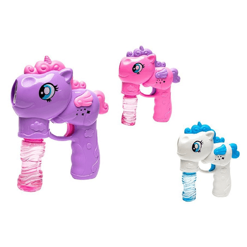 Pistola Spara Bolle A Forma Di Pony Con 2 Flaconi Di Ricarica Da 50 Ml 3 Colori 6726065 -