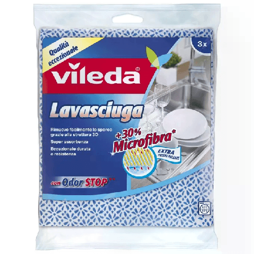 Vileda Panno Multiuso Lavasciuga Pezzi 3 Cm 36X34 Vileda Panno Lavasciuga +30% Microfibra 3pz