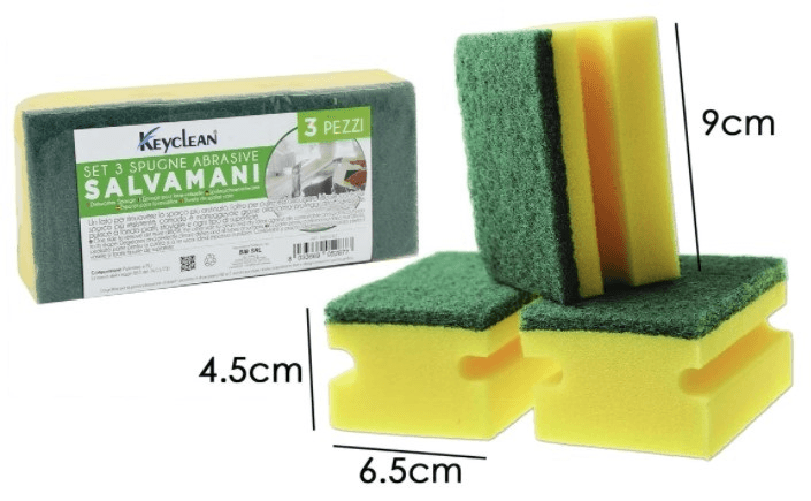 KeyClean 3 pezzi Spugna con impugnatura salva dita giallo-verde