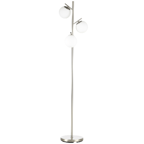 HOMCOM Lampada da Terra Moderna con 3 Punti Luce in Acciaio e Vetro, Ø27x159 cm, Argento