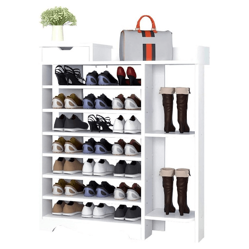 TrAdE Shop Traesio Scarpiera Portaoggetti Scaffale 8 Ripiani Salvaspazio Facile Da Montare Bianco 85x24x118cm -