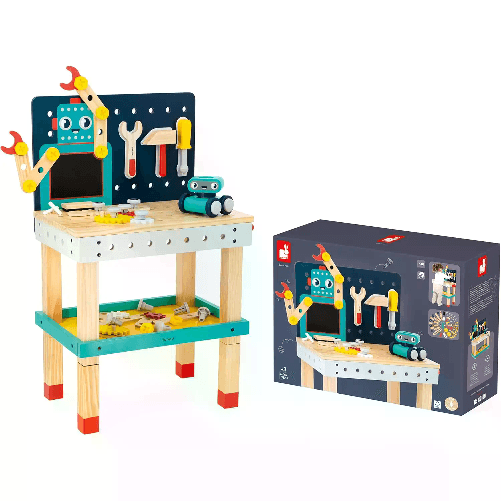 Janod - Grande Banco da Lavoro Robot Brico'Kids, 51 Accessori