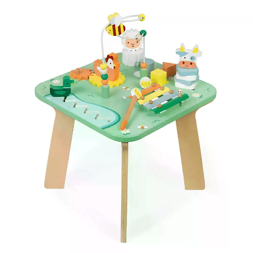 JANOD Tavolo Attività Bel Giardino in Legno - Multigioco a Tema Fattoria - Sviluppo Motricità Fine
