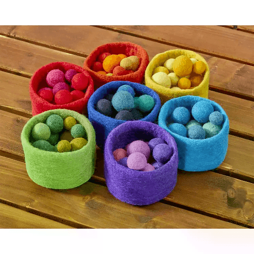Ciotole e Palline in Feltro Arcobaleno per Attività Sensoriali