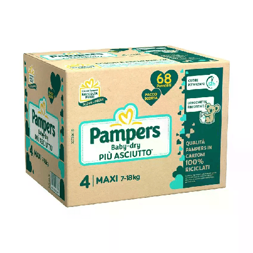 PAMPERS Pannolini Pampers Baby-Dry Pacco Scorta - Taglia 4 - 7-18 Kg - 68 Pezzi