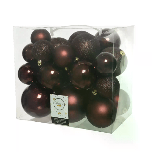 Box 26 Sfere di Natale - Diametro 6, 8 e 10 cm - Redwood