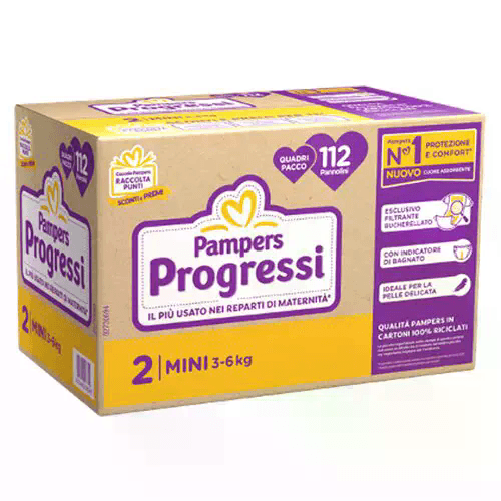 PAMPERS Pannolini Pampers Progressi Quadripack - Taglia 2 - 3-6 Kg - 112 Pezzi