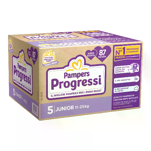 PAMPERS Pannolini Pampers Progressi Pentapack - Taglia 5 - 11-25 Kg - 87 Pezzi