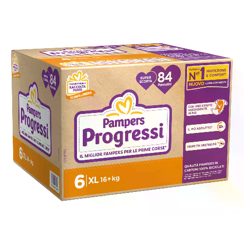 Pannolini Pampers Progressi Pentapack - Taglia 6 - 16+ Kg - 84 Pezzi