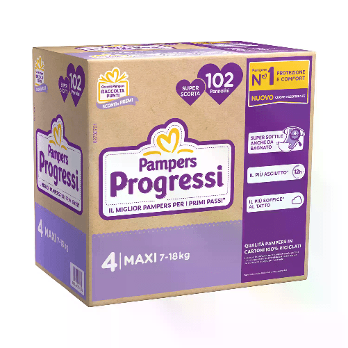 Pannolini Pampers Progressi Pentapack - Taglia 4 - 7-18 Kg - 102 Pezzi