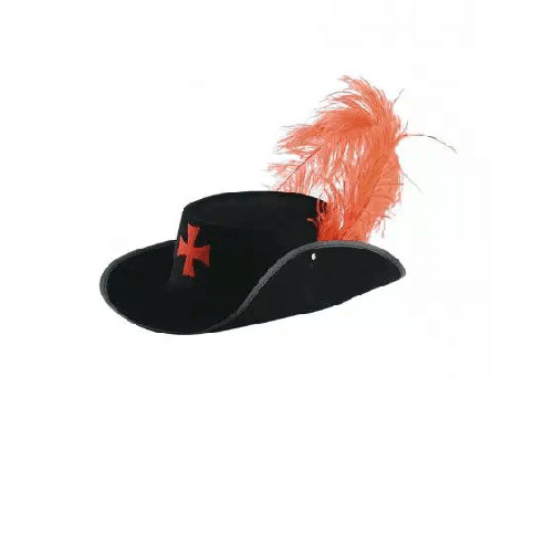 Cappello d'Artagnan in Bifloccato Nero C/Piuma Struzzo