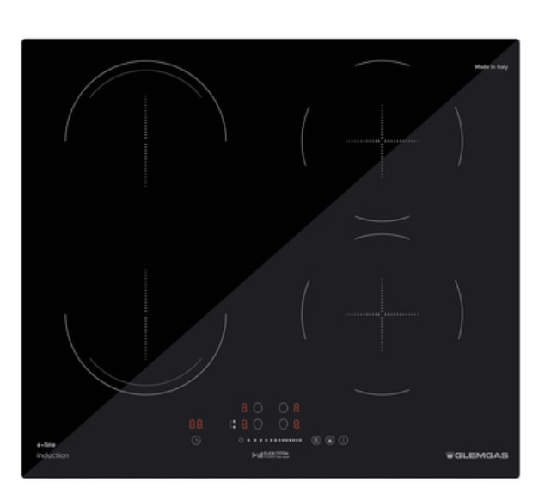 Glem gas piano cottura a induzione 60cm 4 fornelli nero da incasso controllo touch