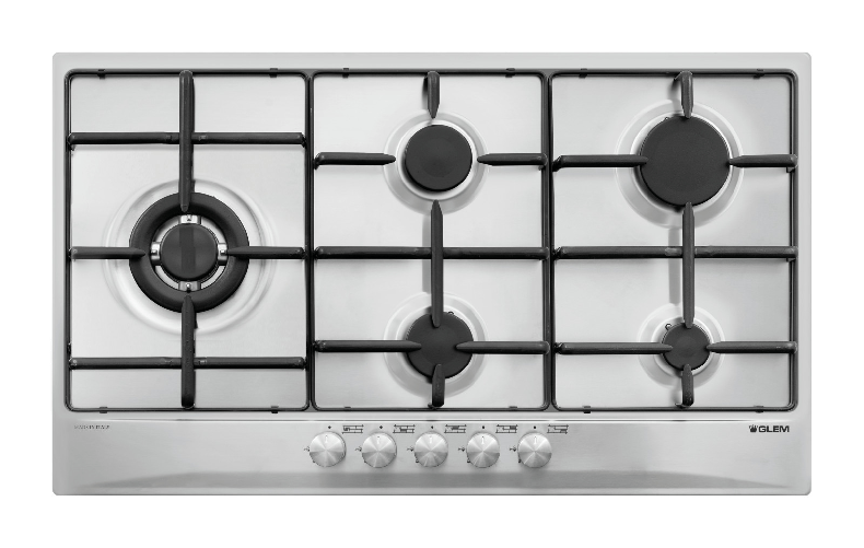 Glem gas gt95tix piano cottura a gas 5 fuochi 86cm da incasso acciaio inox con wok