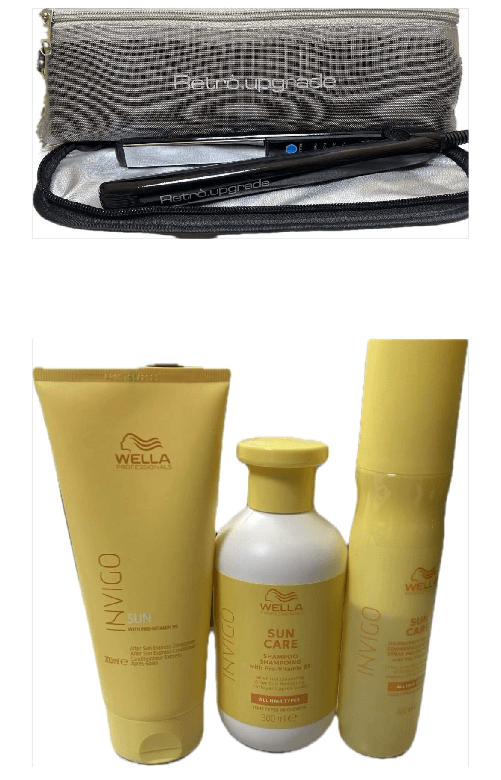 WELLA PIASTRINO RETRO' SLIM ROSSO CON POCHETTE PIU' SHAMPOO WELLA SUN 300 ML CONDITIONER 200 ML E SPRAY