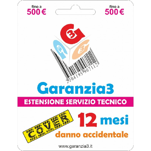 GARANZIA 3 Garanzia3 cover 12 mesi messimale di copertura 500 - GR3V COVER-500