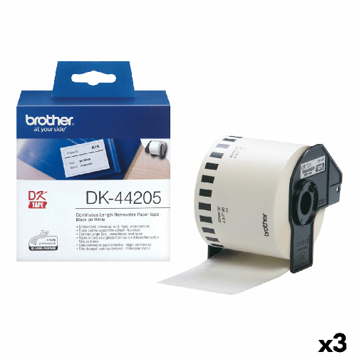 Brother Etichette per Stampante Brother DK-44205 62 mm x 30,48 m Nero/Bianco (3 Unità)