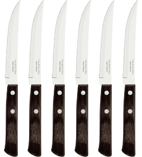 Tramontina Classic, set 6 coltello da bistecca dentato a punta, manico legno nero