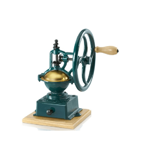 Tre spade macina caffè a volano color verde, in metallo e legno, qualità extra