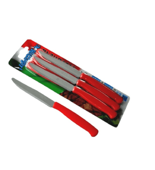 Svanera bistecchissimi, set 6 coltelli tavola rosso dentata cm 11,5 acciaio inox