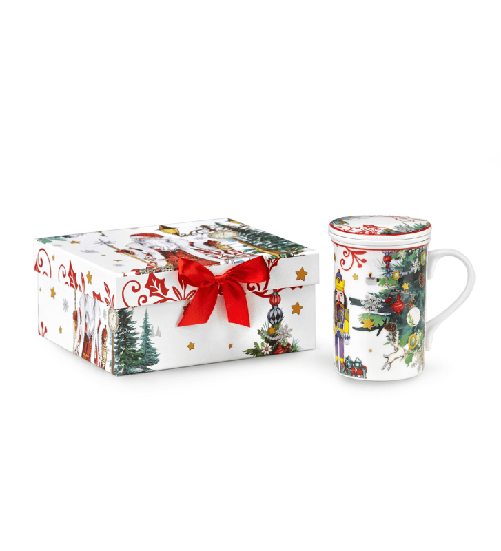 Fade xmas dream mug Natale, con filtro e coperchio, ml 360 in fine porcellana, cm 18x16x8